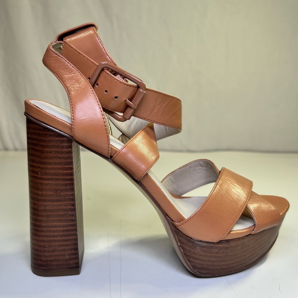 Nine West 70s Inspired Block Heel Tan Leather Strappy Platform Sandals Size 7.5M - Picture 14 of 14